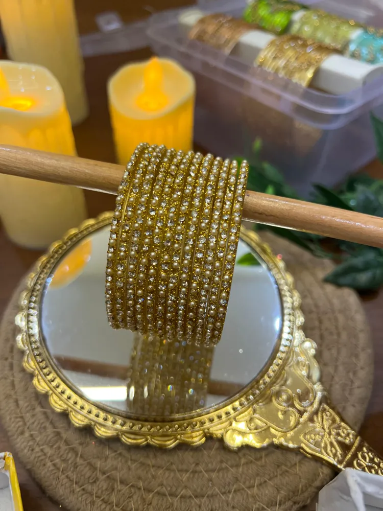 Border Bangles — Pearl Gold Stone Glass Bangles