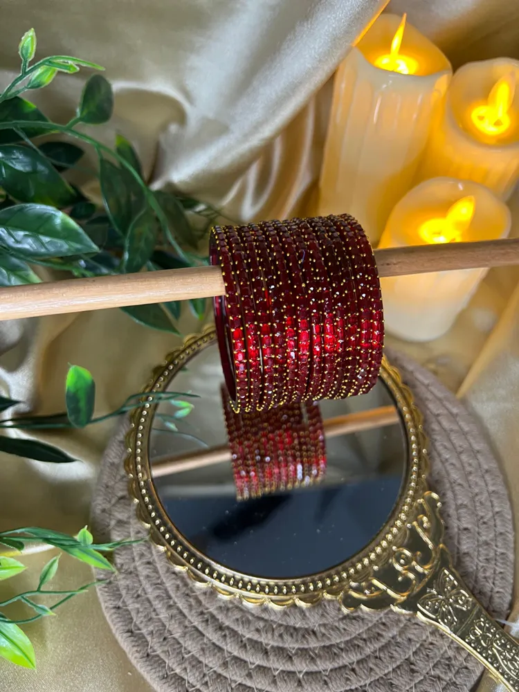 Square Edge Glass Bangles — Maroon