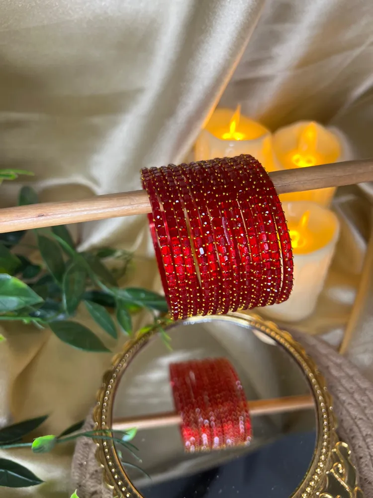 Square Edge Glass Bangles — Red